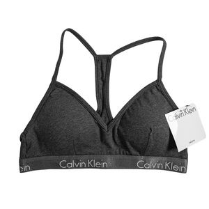 NWT: Calvin Klein Women’s Motive Cotton Lightly Lined Bralette; Medium; Gray